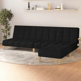 Canapea extensibilă cu taburet, cu 2 locuri, negru, textil
