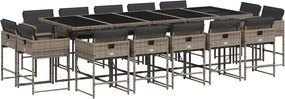 vidaXL Set mobilier de grădină cu perne, 15 piese, gri, poliratan