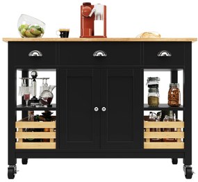 Insulă de bucătărie modernă cu laturi pliabile, Negru | Aosom Romania