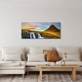 Tablou cu munții și cascade pe Islanda (120x50 cm)