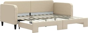 vidaXL Pat de zi cu extensie, crem, 90x200 cm, textil