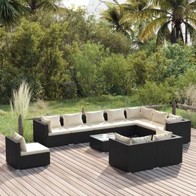 3102663 vidaXL Set mobilier de grădină cu perne, 11 piese, negru, poliratan