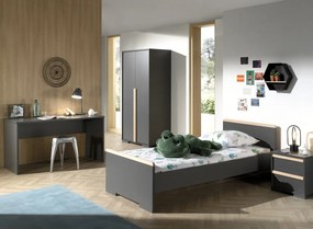 Set LONDON în culoarea antracit format dintr-un Pat copii (90x200) cu noptieră, Dulap camera copii cu 2 uși și birou.