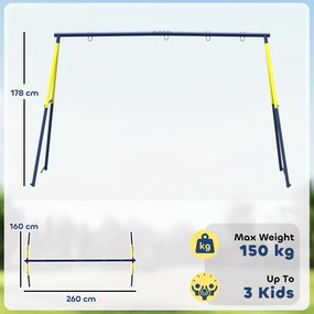 AIYAPLAY Cadru pentru Leagăn de Grădină pentru Copii, Structură din Oțel, Anti-UV, Impermeabil, Suportă 150 kg, cu 4 Cârlige pentru Leagăn Tip Cuib, Leagăn în U, Scară, 260x160x178 cm, Albastru | Aosom Romania