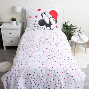Lenjerie de pat pentru copii roșie-albă din bumbac pentru pat de o persoană 140x200 cm Mickey and Minnie "Love" – Jerry Fabrics