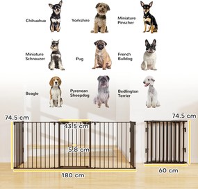 PawHut Poartă pentru Câini de Talie Mică și Medie, Țarc Pliabil cu Structură Modulară cu 5 Panouri, 300x3x74.5 cm, Negru | Aosom Romania