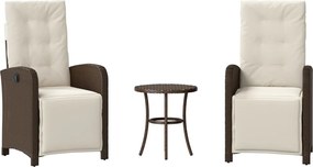vidaXL Set bistro cu perne, 3 piese, maro, poliratan