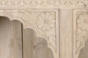 Bibliotecă sculptată manual din lemn masiv, finisaj natural, 9 nișe cu arcade mughal, 204×38×196 cm, „Navaratna"