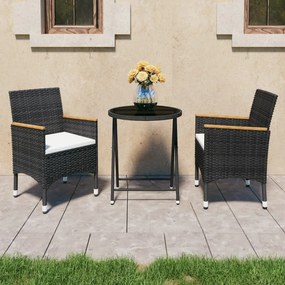 3058384 vidaXL Set mobilier bistro grădină 3 piese negru poliratan și sticlă