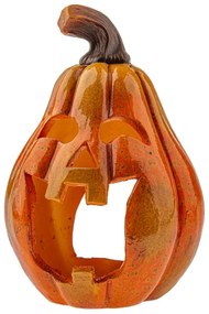 Sfeșnic ceramic de toamnă Dovleac cu față, 12x 20 cm