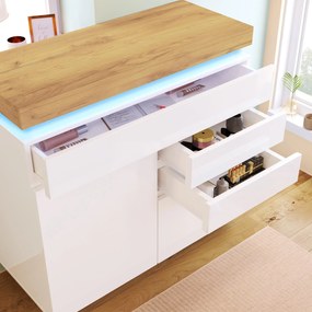 Comodă cu 2 uși &amp; 3 sertare, iluminare LED, dulap multifuncțional pentru living și dormitor, 110x39x115 cm, Alb