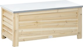 Outsunny Ladă de Depozitare Exterior din Lemn cu Capac Metalic Galvanizat și Design cu Șipci 110x50x50 cm Lemn Natural | Aosom Romania