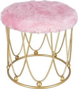 Taburet Pinky baza metalica aurie tapitat roz pudrat