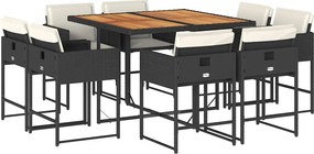 vidaXL Set mobilier de grădină cu perne, 9 piese, negru, poliratan