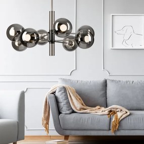 Lustră pe tijă ROLLO 8xE14/5W/230V crom mat/fumuriu