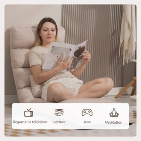 HOMCOM Fotoliu 1 loc convertibil cu spătar și suport de cap reglabile pe 5 poziții, 58x119x78cm, bej | Aosom Romania