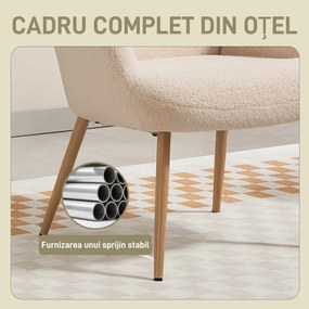 HOMCOM Fotoliu Modern Imbottito pentru Sufragerie, Fotoliu pentru Dormitor din Țesătură Sherpa cu Spătar Înalt și Brațe, Fotoliu Relax cu Cadru din Oțel pentru Sufragerie, Bej | Aosom Romania
