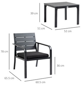 Outsunny Set Mobilier pentru Curte 3 Piese, Oțel și Plastic, Gri, cu Măsuță și 2 Scaune cu Perne | Aosom Romania