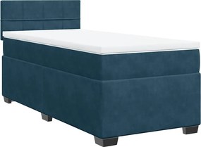 vidaXL Pat box spring cu saltea, albastru închis, 90x190 cm, catifea