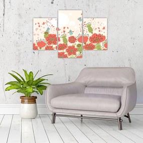 Tablou - Păsări pe o pajiște înflorită (90x60 cm)