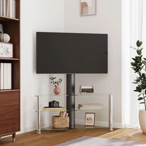 358180 vidaXL Suport TV de colț 3 niveluri pentru 32-70 inchi, negru/argintiu