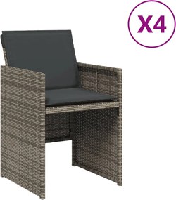vidaXL Scaune de grădină cu perne, 4 buc., gri, poliratan