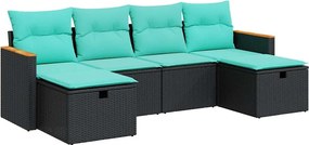 vidaXL Set mobilier de grădină cu perne, 6 piese, negru, poliratan