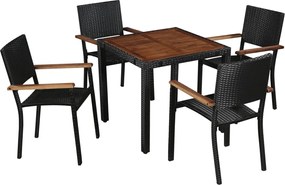 vidaXL Set mobilier de exterior, 5 piese negru, poliratan, lemn acacia