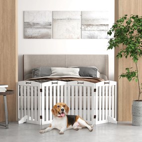 PawHut Barieră de Siguranță pentru Câini Autoportantă cu Picioare de Susținere, pentru Uși, Coridoare, Scări, 207,5 x 30 x 61 cm, Alb | Aosom Romania