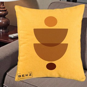 Perna Decorativa Geometric Boho Semicercuri Brun, 40x40 cm, Galben, Husa Detasabila, Perna Inclusa, BEKZ®