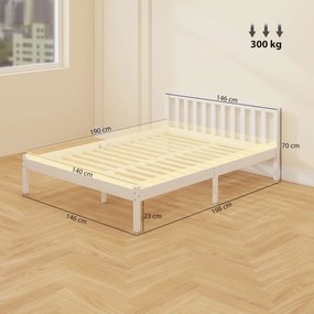 HOMCOM Cadru de pat din lemn masiv 140x190 cm pat simplu cu tăblie și somieră cu lamele solidă pentru copii și adulți | Aosom Romania