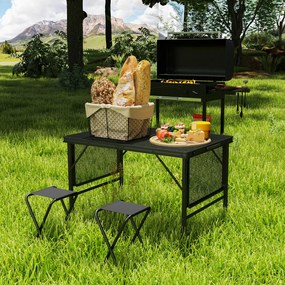 Outsunny Masă de camping pliabilă cu 2 rafturi laterale, înălțime reglabilă pentru camping, picnic, grătar, negru | Aosom Romania
