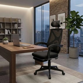 OFF 636 negru - scaun ergonomic din mesh cu suport picioare
