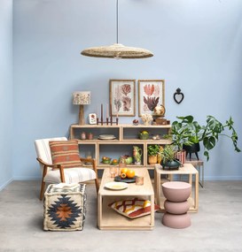 Puf multicolor, din iuta naturala si lana, Summer Kilim