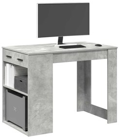vidaXL Birou cu sertar și raft Gri beton 102x62x77,5 cm lemn prelucrat