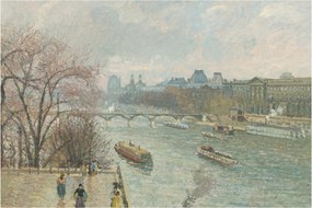Tablou - Camille Pissarro, The Louvre, Afternoon, Rainy Weather, reproducere (90x60 cm)
