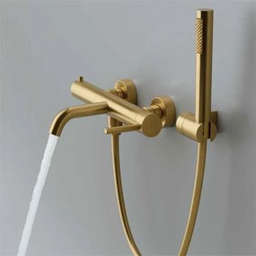 Baterie de cada montaj pe perete din alama sanitara, auriu periat, pipa fixa 19.8 cm, LaVita Verdi Auriu periat