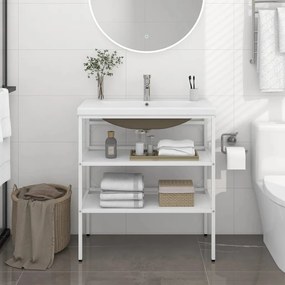 Cadru chiuveta de baie, cu lavoar incorporat, alb, fier Alb, 79 x 38 x 83 cm