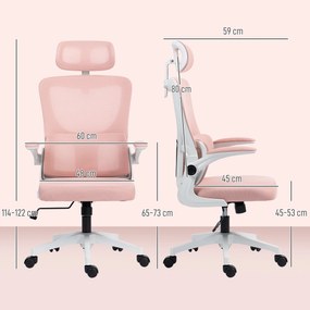 Vinsetto Scaun de Birou Ergonomic cu Tetieră Detașabilă Roz | Aosom Romania