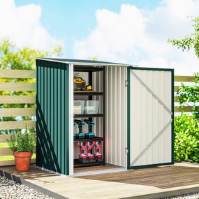 Outsunny Căsuță de Grădină 0,92m² din Oțel Galvanizat, Depozit pentru Unelte cu Ușă Blocabilă, Acoperiș Înclinat, 100x104x160 cm, Verde | Aosom Romania