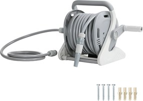 Outsunny Tambur furtun udare montat pe perete 20+2 m x Ø 15 mm, Devidor portabil pentru furtunuri, Duză cu 2 moduri, Gri | Aosom Romania