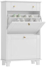 HOMCOM Dulap Pantofi de intrare îngust cu sertare cu uși basculante și raft ajustabil, 60 x 23,5 x 98,5 cm, alb | Aosom Romania