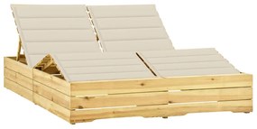 vidaXL Șezlong dublu cu perne crem, lemn de pin tratat