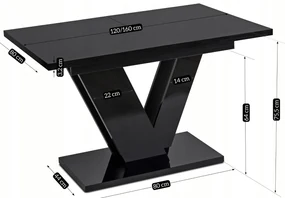 JAKS Masă de bucătărie Clark 120 cm black gloss glamour