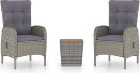 vidaXL Set mobilier grădină, 3 piese, gri, poliratan și lemn acacia