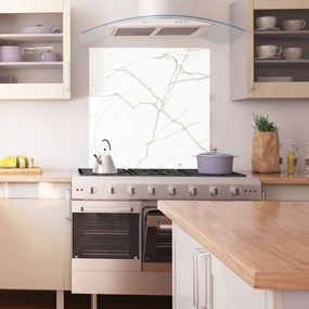 Panou Sticla Bucatarie, 100x100cm, Protectie aragaz, Antistropi, Termorezistent, Abstracte, Marble, White Brown Lines Marble