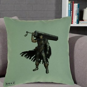Perna Personalizata Berserk Guts Luptatorul Negru, 40x40 cm, Verde, Husa Detasabila, Perna Inclusa, BEKZ®