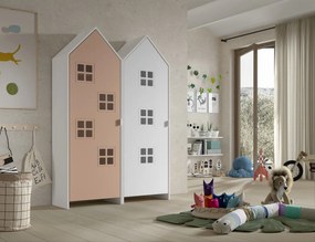 Set 2 dulapuri pentru copii Casami Bruges tip căsuță de plajă – Comfy Pink și alb – Vipack