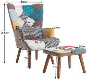 Fotoliu modern cu perne și taburet, Multicolor | Aosom Romania