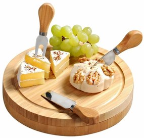 Kesper 58642 Tăietor de brânză cu tacâmuri bambus, 23 x 23 x 3,6 cm